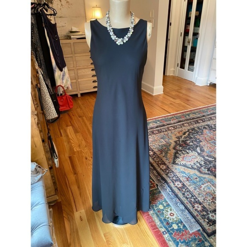 Alyn Paige Vintage Black Chiffon Maxi Dress V-Back Ruffle Hem Size 5/6